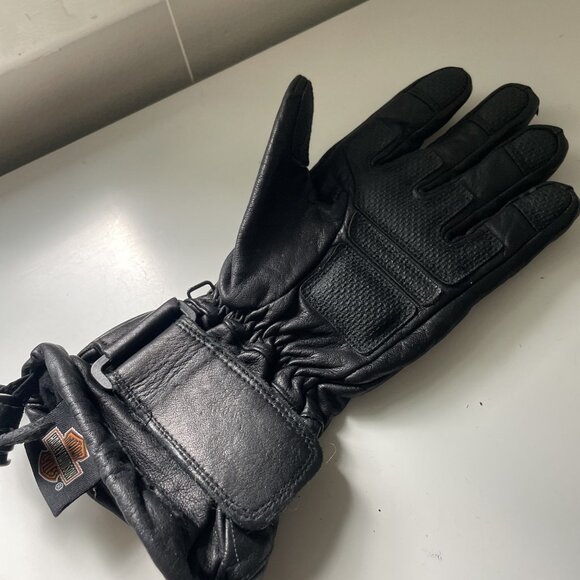 Harley-Davidson women's Leather Riding Gloves Medium Black Padded Palms & Adjust - Picture 5 of 6